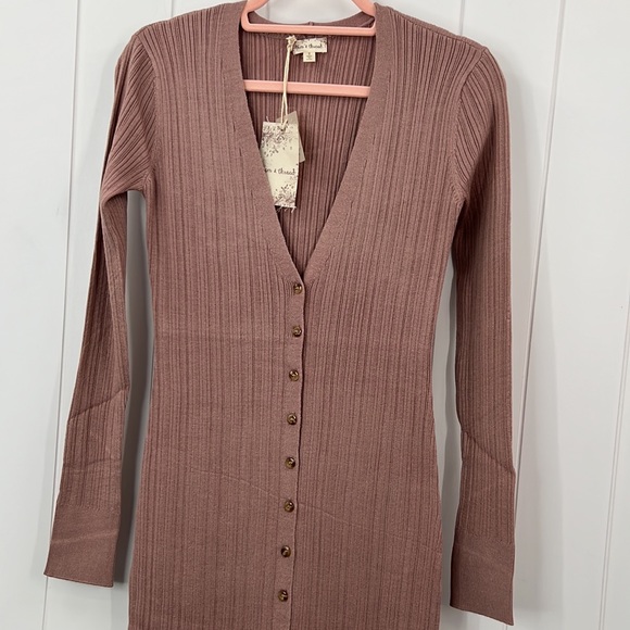 🆕Hem & Thread Ribbed Dress Bodycon Split Sides Button Down Mauve Rose Color - Picture 4 of 8